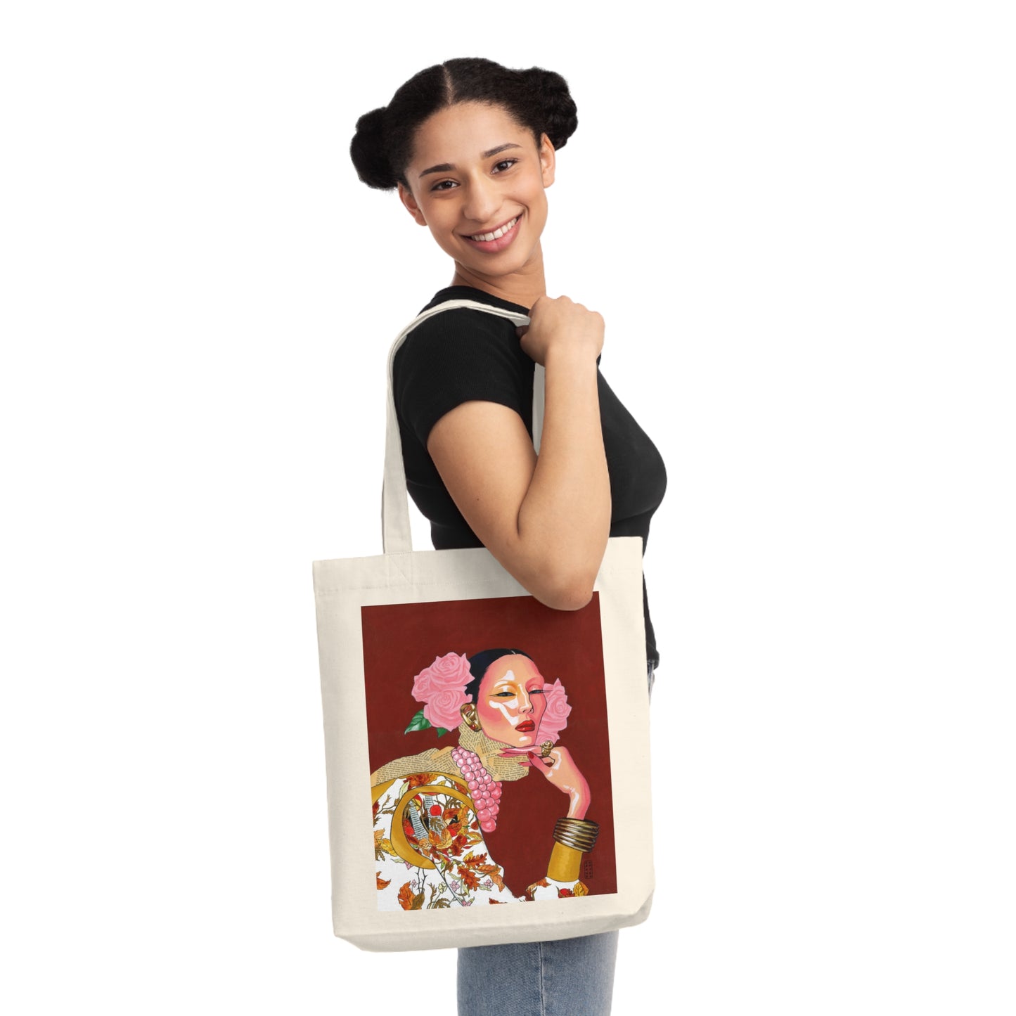 Floral glowy skinned diva - Woven Tote Bag